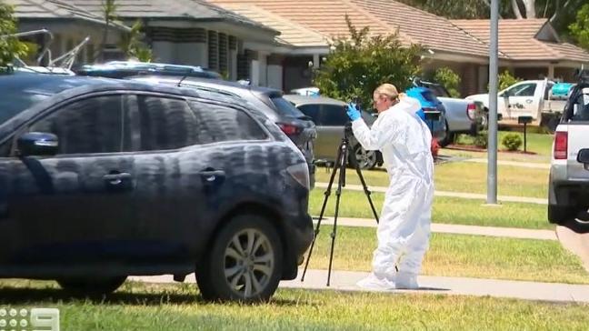 Police at the scene of the shooting on Traders Way, Heddon Greta on December 27, 2022. Picture: NBN News.