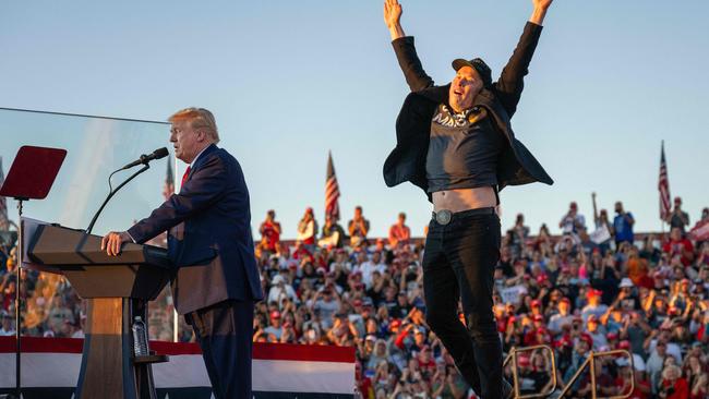 Mr Musk on stage during a Trump rally in early October. Picture: Jim Watson/AFP