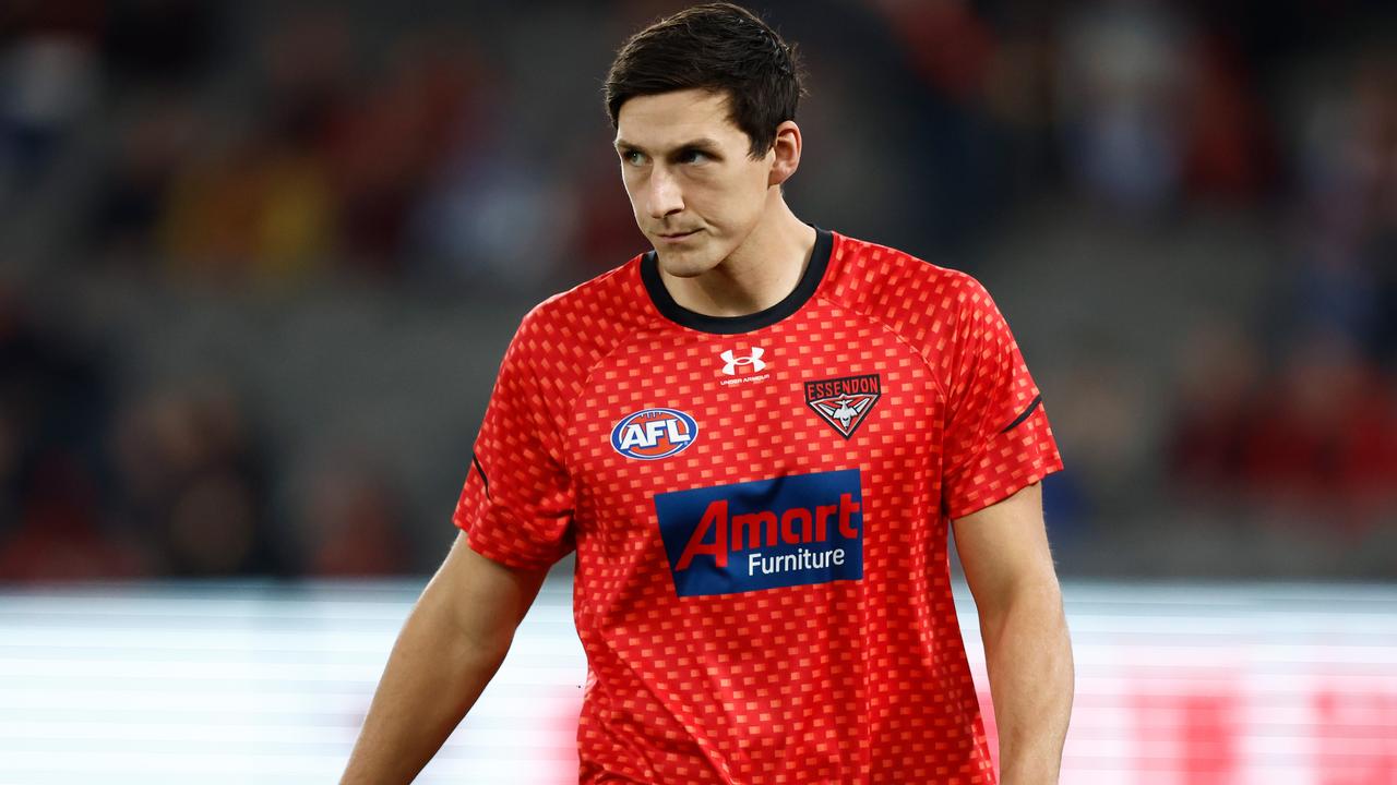 MELBOURNE, AUSTRALIA - JUNE 04: Sam Weideman of the Bombers warms up during the 2023 AFL Round 12 match between the Essendon Bombers and the North Melbourne Kangaroos at Marvel Stadium on June 4, 2023 in Melbourne, Australia. (Photo by Michael Willson/AFL Photos via Getty Images)