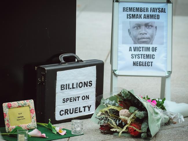 BRISBANE, AUSTRALIA - NCA NewsWire Photos - 18 March, 2024: Protesters attend an  inquest into the death of Sudanese refugee Faysal Ishak Ahmed, who died en route to hospital in Australia following a fall on Manus Island in 2016.Picture: NCA NewsWire / Glenn Campbell