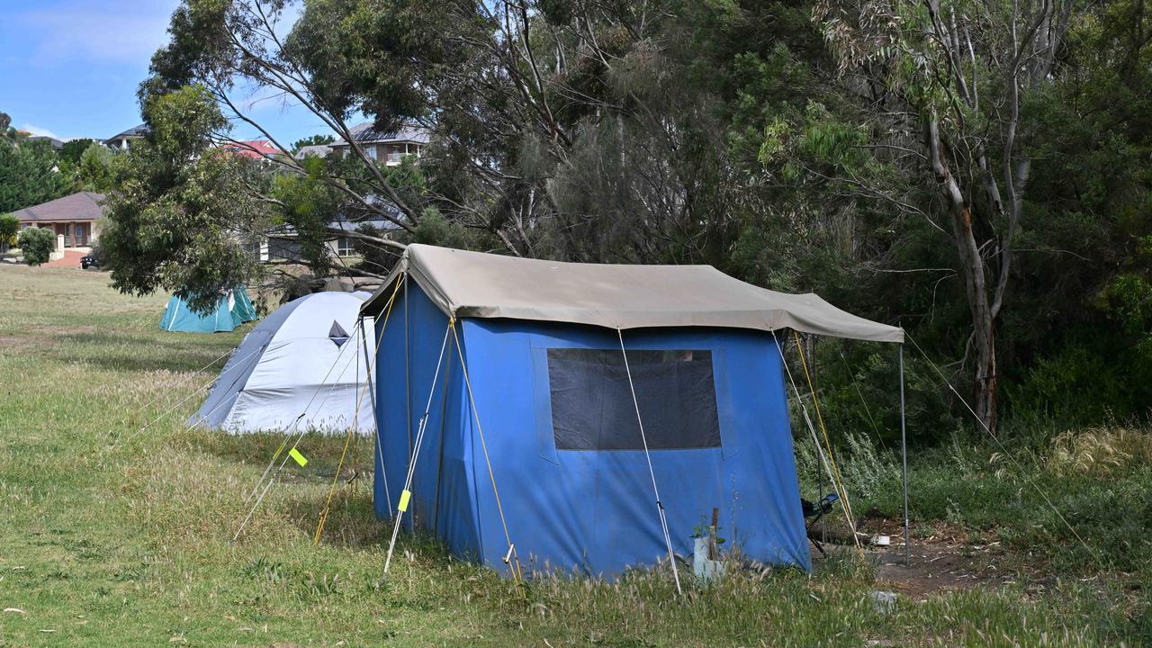 People are camping at Perry's Bend near Port Noarlunga due to homelessness. Picture: Brenton Edwards