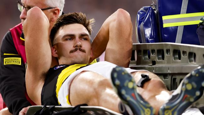 Josh Gibcus suffered a nasty knee injury. (Photo by Dylan Burns/AFL Photos via Getty Images)