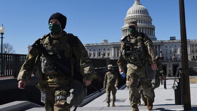 Members of the National Guard near the US Capitol Building in Washington. Picture: AFP