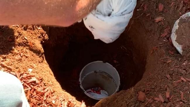 Three people have faced court after detectives allegedly uncovered drugs and cash buried in the backyard of their Morphett Vale property. Picture: SA Police.