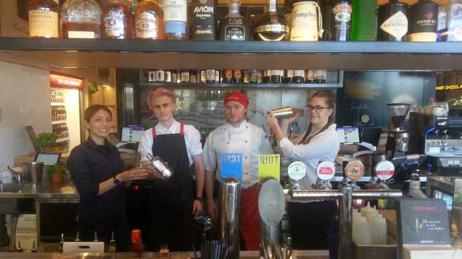 PASTA PEOPLE: Working at Vapiano are: (from left) Margarita Perez, Israel Chapman, Liam Geeves and Thomasina Nevin. Picture: James Lawrey