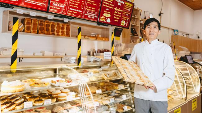 Hot pies: Country Cob Bakery’s Ryan Khun with some of his pies. Picture: Chloe Smith.