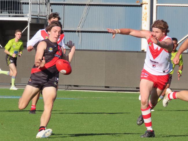 North Launceston's Brandon Leary snaps a goal against Clarence on Saturday. Picture: Jon Tuxworth