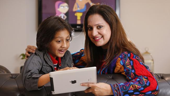 Parents spending screen time with kids. Shivani Dutta and son Abir, watch and play online games together regularly. Picture: David Caird