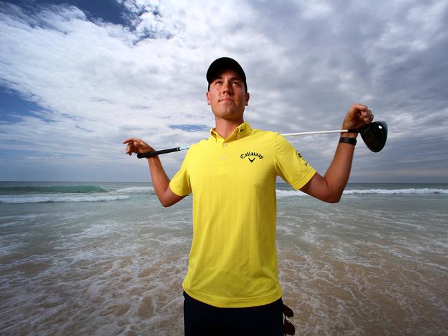 Gold Coast-based pro Anthony Quayle in yellow shirt honouring Jarrod Lyle for upcoming Australian PGA Championships to be held at Royal Pines IN 2018. Picture: Adam Head