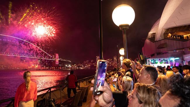 Partygoers celebrating in a packed Circular Quay foreshore for the New Year’s Eve celebrations in Sydney. Picture: NCA NewsWire / Flavio Brancaleone