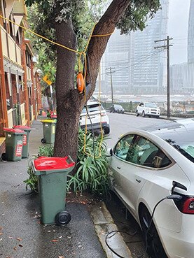 An electric vehicle owner attempted to charge their car from their second storey home. Picture: 2GB