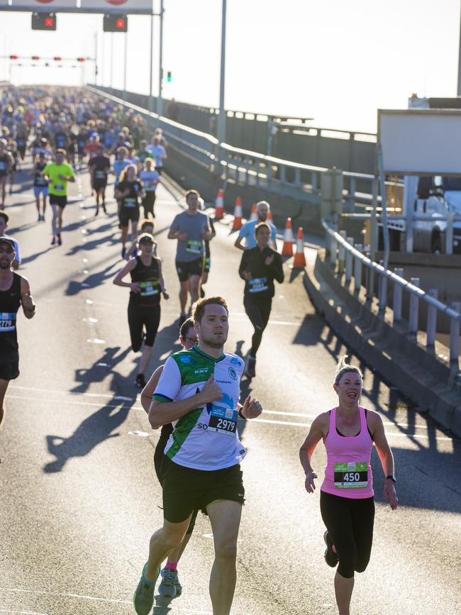 Run the Bridge Fun Run 2020 across Tasman Bridge. Picture: RICHARD JUPE