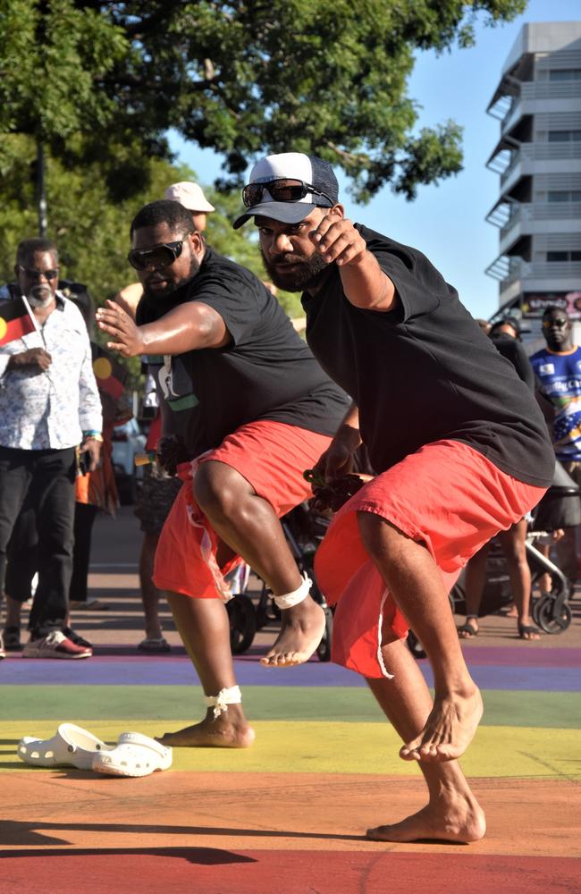 Traditional dancers were among thousands of Territorians who took part in the 2023 NAIDOC march in Darwin, which saw the highest number of marchers the Territory has seen. Picture: Sierra Haigh