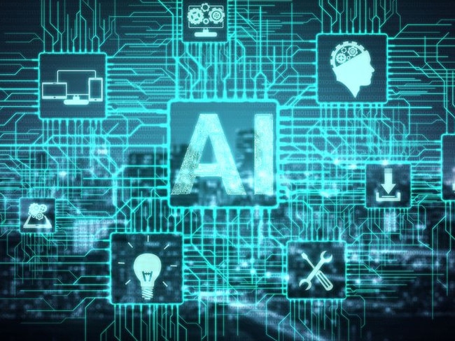 AI Learning and Artificial Intelligence Concept - Icon Graphic Interface showing computer, machine thinking and AI Artificial Intelligence of Digital Robotic Devices.