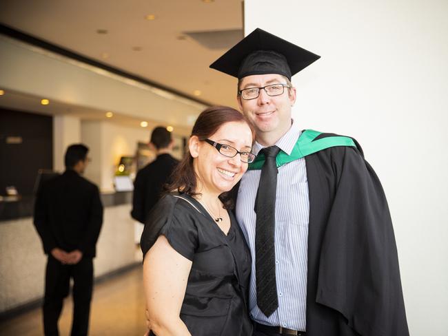Caroline Spiranovic and Matt Baker. University of Tasmania Hobart Graduations 2019, Wednesday morning. Picture: RICHARD JUPE