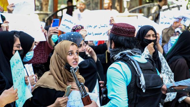 Afghan women protest against the Taliban in Kabul this week. Picture: EPA