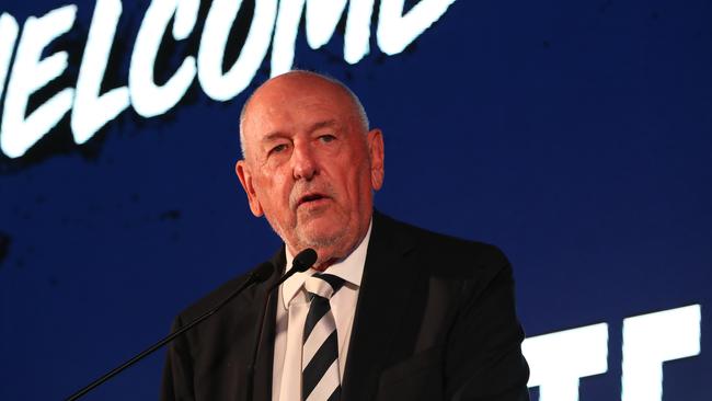 Carter speaking at the Cats’ season launch. Picture: Peter Ristevski