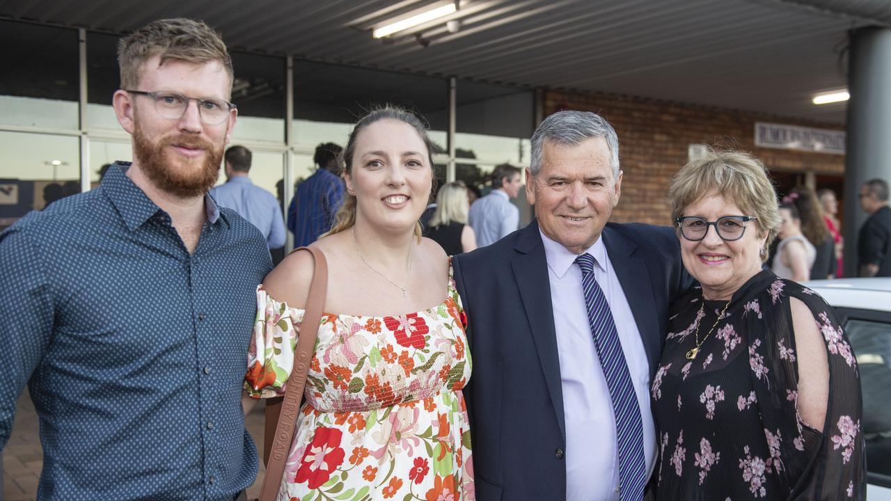 (from left) Richard and Brie Pascoe with Malcolm and Jeanette Spalding. Sports Darling Downs Sports Stars of the Year dinner. Saturday, February 11, 2023. Picture: Nev Madsen.