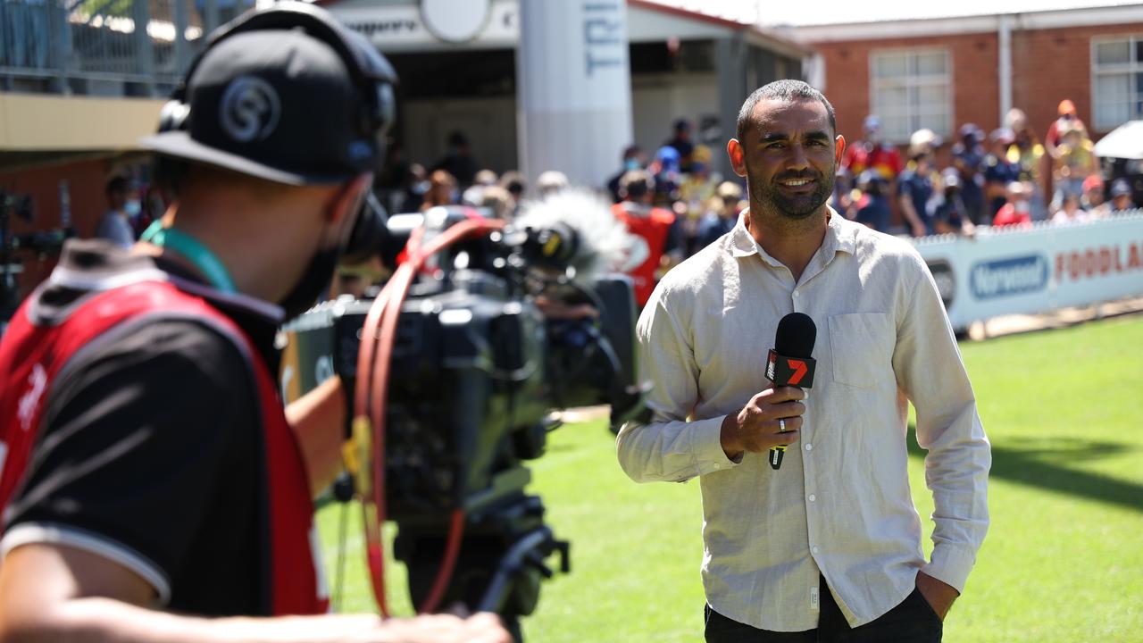 Shaun Burgoyne during the Collingwood-Adelaide Round 9 AFLW clash. He will be joining Channel 7’s footy coverage in 2022. Picture: AFL Photos