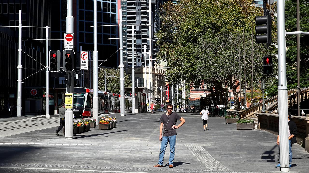 The streets of Sydney’s CBD are near empty as workers and shoppers stay home due to the lockdown. Picture: Toby Zerna