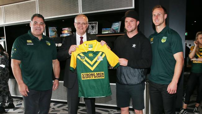 DCE with Mal Meninga, prime minister Scott Morrison and Chad Townsend. (Richard Dobson)