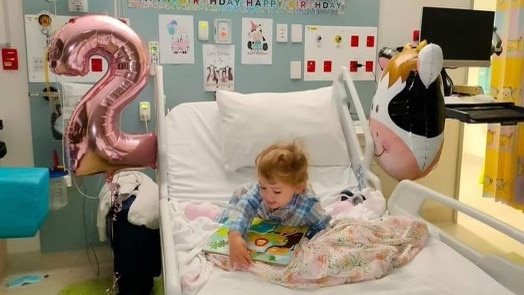 Little Natalie celebrated her second birthday with family at the Queensland Children’s Hospital. Picture: Supplied