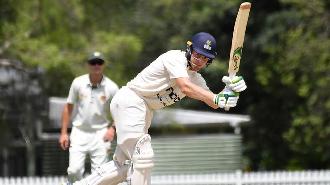 UQ batsman Bryce Street Cricket action between UQ v Redlands Saturday December 17, 2022. Picture: John Gass