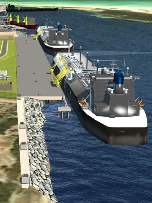 An artist’s impression of Venice Energy’s proposed LNG import terminal at Port Adelaide.