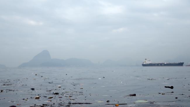 Pollution floats in Guanabara Bay, site of sailing events for the Rio 2016 Olympic Games.