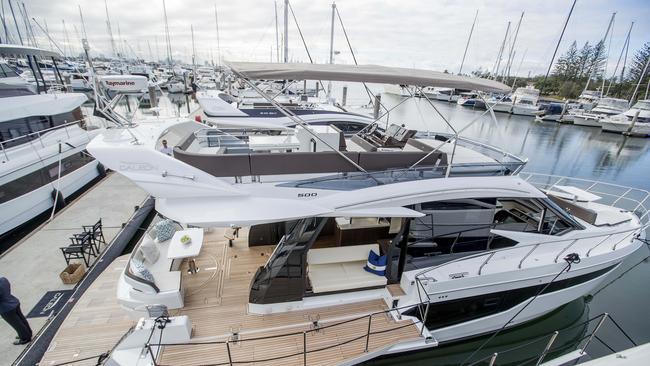 On-board Alexander Marine Australia’s Galeon 640 Fly at the manufacturer’s open weekend at Southport Yacht Club. Picture: Jerad Williams