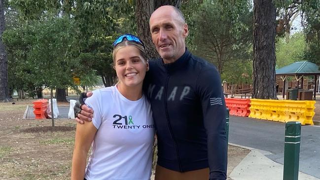 AFL legend and North Ballarat star Tony Lockett with Delaney Troon (left). Picture: North Ballarat Football Netball Club.