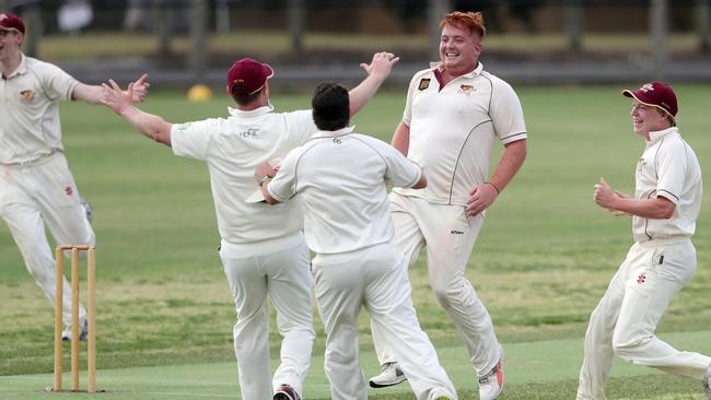 Edinburgh celebrates after the last wicket falls in the grand final against Toorak Prahran last summer. The Combine has learned a lot from the defeat. Picture: David Crosling