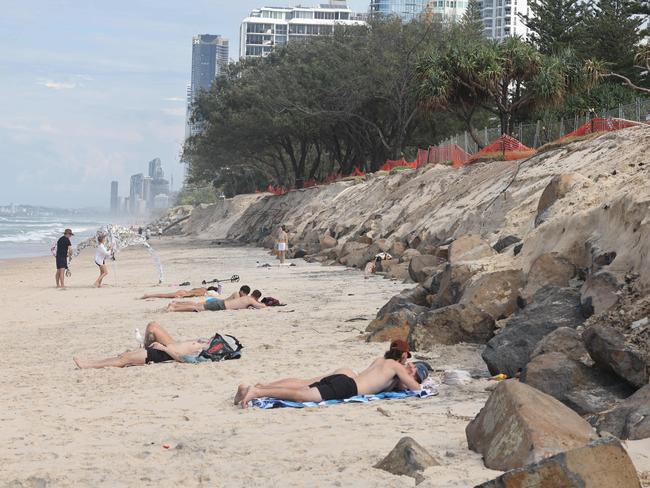 Beach erosion at Main Beach after the cyclone. Picture: Glenn Hampson.