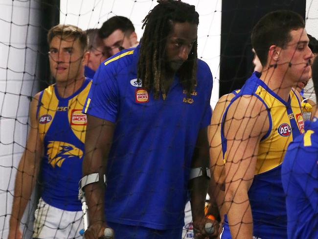 Nic Naitanui in the West Coast rooms after the match. Picture: Michael Klein