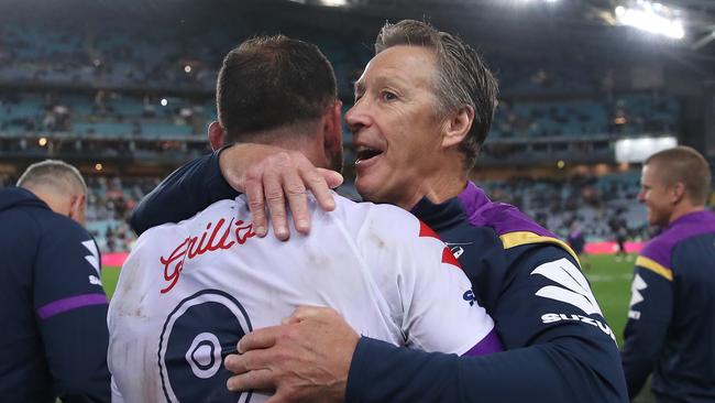 It was all hugs after the game. But during it, Craig Bellamy was going off. Picture: Cameron Spencer/Getty Images