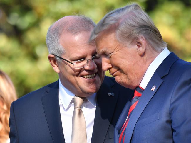 *This picture has been selected as one of the Best of the Year News images for 2019* United States President Donald Trump and Australia's Prime Minister Scott Morrison at a ceremonial welcome on the south lawn of the White House in Washington DC, United States, Friday, September 20, 2019. (AAP Image/Mick Tsikas) NO ARCHIVING