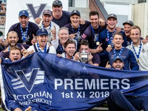 Carlton celebrates its premiership. Picture: Arj Giese