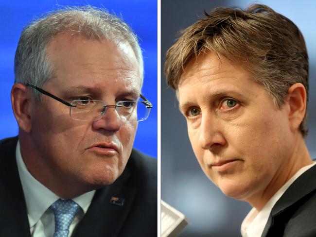 Prime Minister Scott Morrison, left, and ACTU secretary Sally McManus.