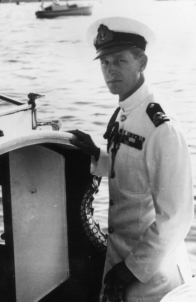 Prince Philip in naval uniform on a boat in Malta in 1949. Picture: Keystone/Getty Images