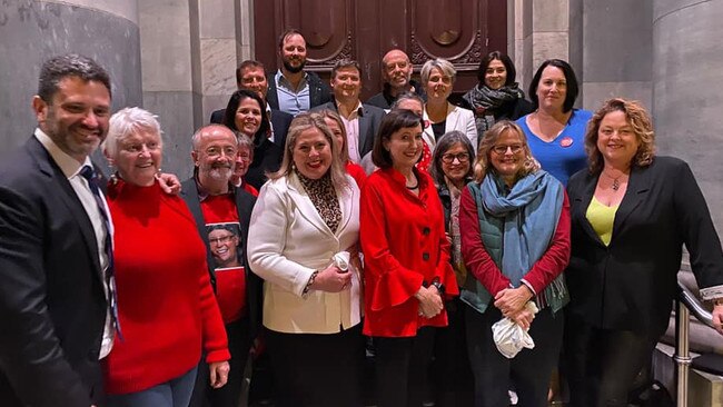 SA MPs celebrate after the lower house overwhelmingly voted to progress the Voluntary Assisted Dying Bill. Picture: Nat Cook / Facebook