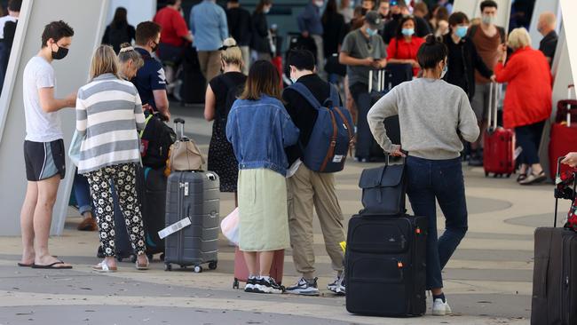 Travellers at Adelaide Airport. Picture: NCA NewsWire / Kelly Barnes