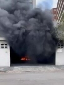 The Ranger was found alight in a carpark in Neutral Bay shortly after the shooting. Picture: 9 News