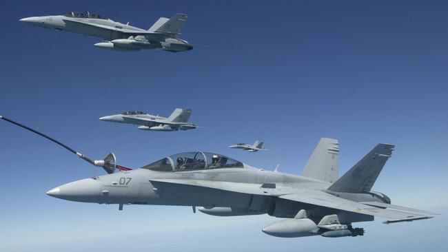 The United States’ combat logistics support agency is moving on plans to establish a multimillion dollar fuel farm facility in Darwin for its fighter jets, like those pictured, and warships. Picture: Rohan Kelly