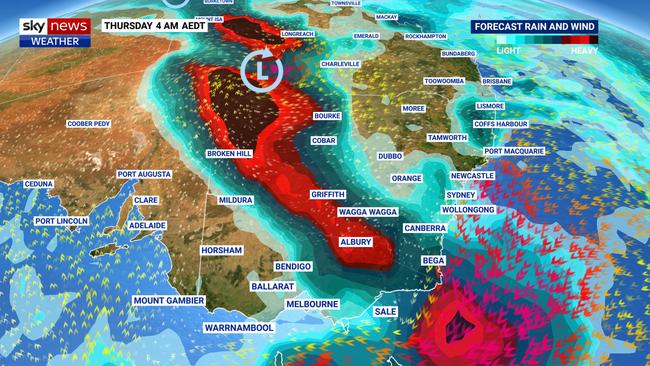 South eastern Australia is forecast to be hit by a “major rain event” this week. Picture: Sky News Weather.