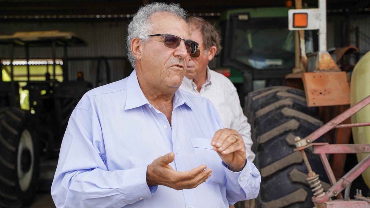 Canegrowers Queensland chairman Paul Schembri meets with Dawson MP George Christensen and Minister for Trade, Tourism and Investment Dan Tehan at a shed talk on February 9, 2021. Picture: Heidi Petith