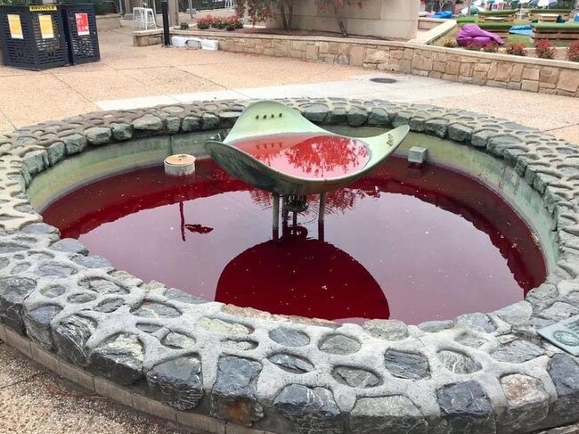 Protesters dye the fountains red. Picture: Facebook