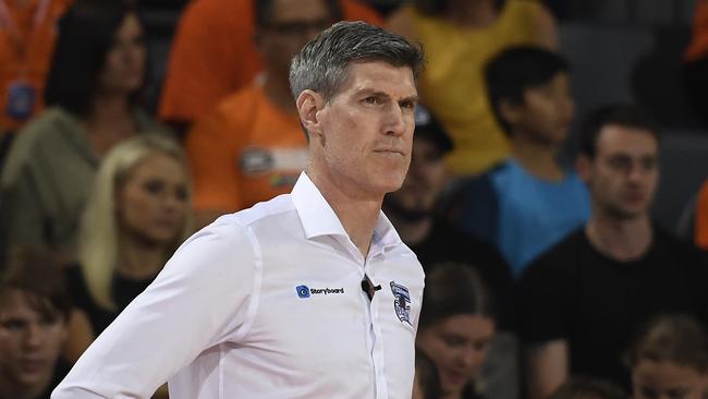 CAIRNS, AUSTRALIA – NOVEMBER 09: Taipans coach Mike Kelly looks on during the round six NBL match between the Cairns Taipans and the Illawarra Hawks at the Cairns Convention Centre on November 09, 2019 in Cairns, Australia. (Photo by Ian Hitchcock/Getty Images)