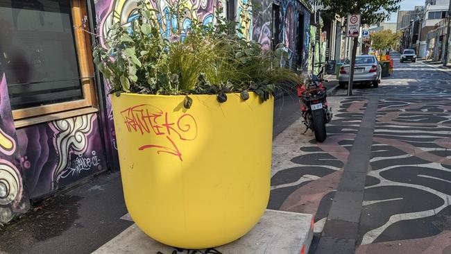 This yellow plant installation replaced the original artwork.