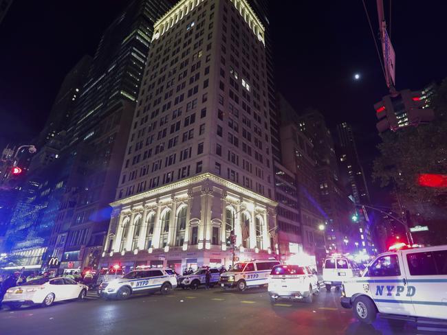 New York Police officers gather on 42nd Street, New York. Picture: AP