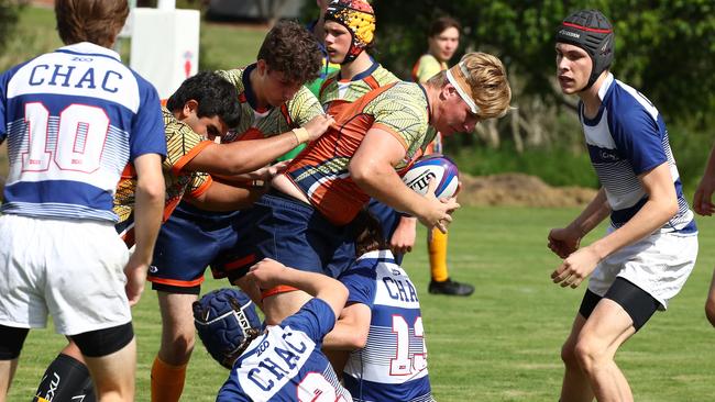 Action from the TAS First XV rugby schoolboy match between West Moreton Anglican College and Cannon Hills Anglican College. Picture: Tertius Pickard